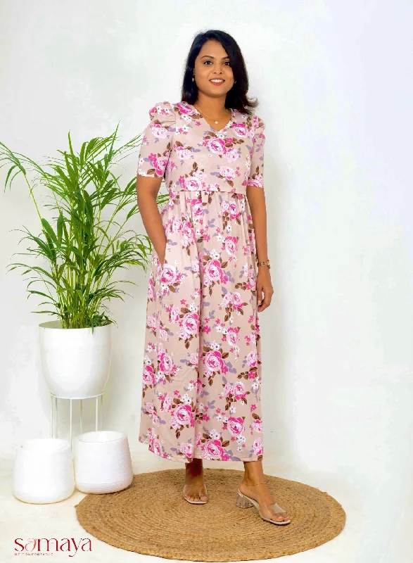 Maxi Sandle Pink Flower Light Weight Dress