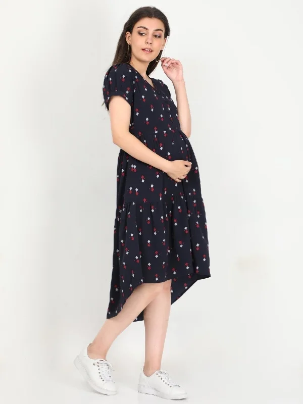 Midnight Beauty Geometrical print Maternity and Nursing Dress