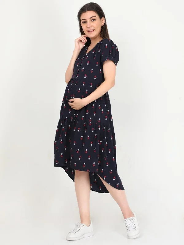 Midnight Beauty Geometrical print Maternity and Nursing Dress