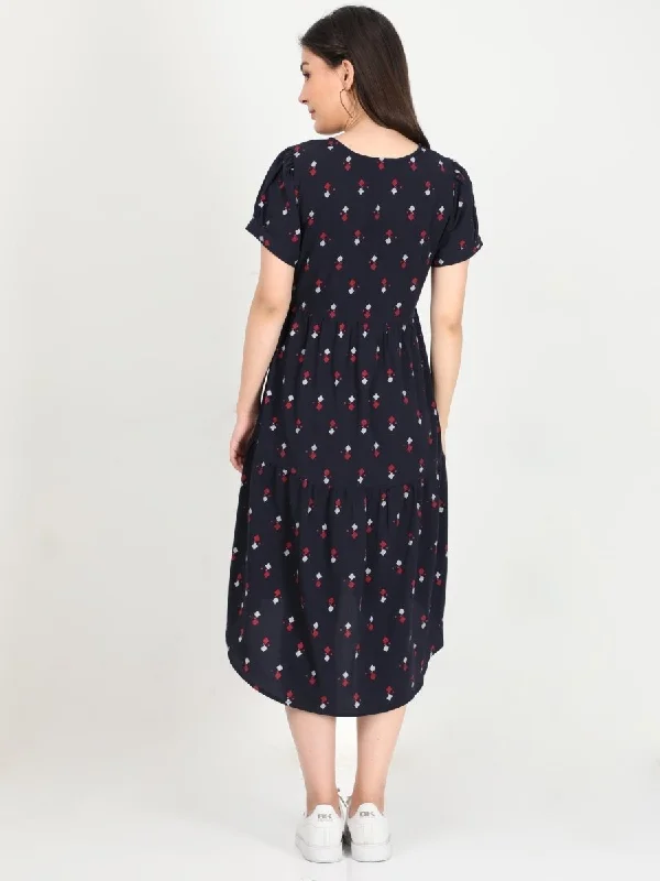 Midnight Beauty Geometrical print Maternity and Nursing Dress