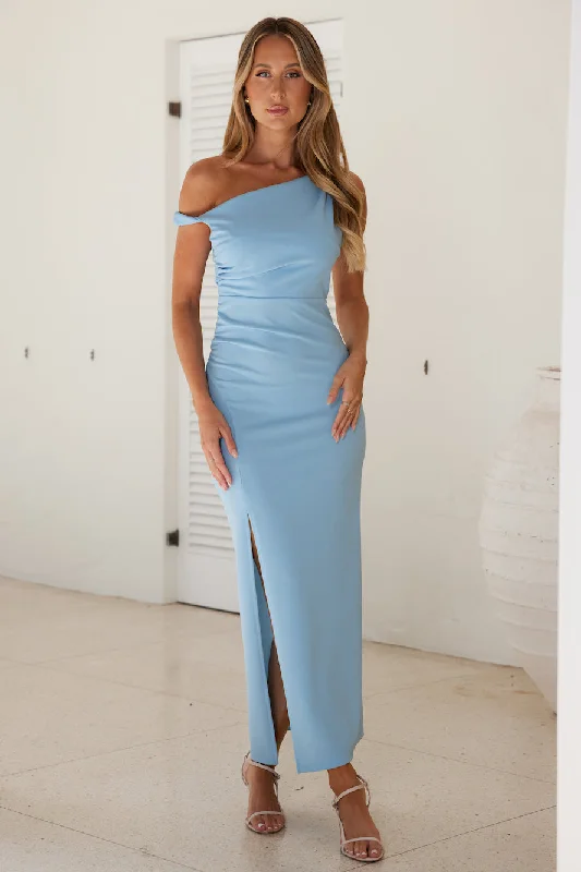 Move Me Off Shoulder Maxi Dress Blue