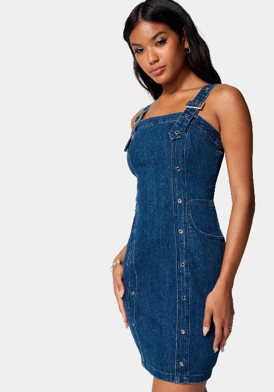 Multi Band Detail Denim Dress