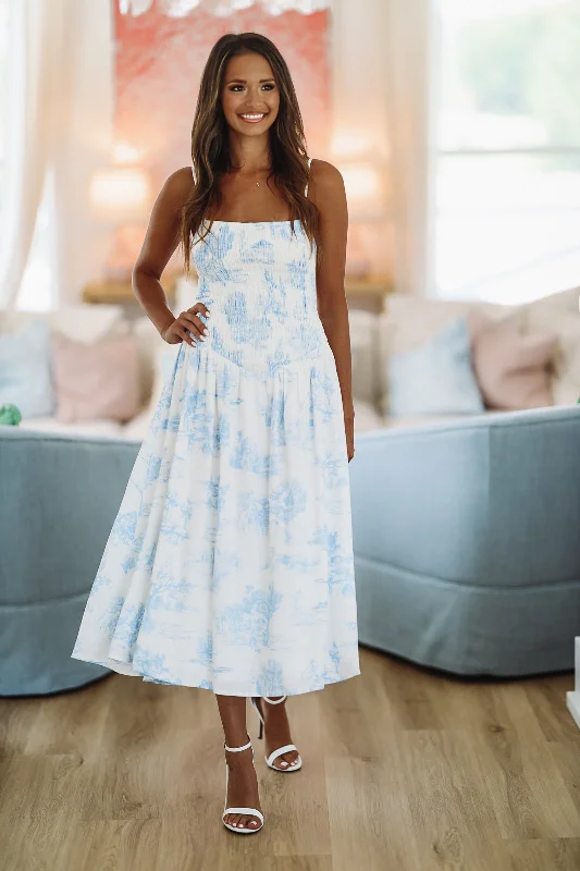 Nothing Like It Midi Dress - Blue and White