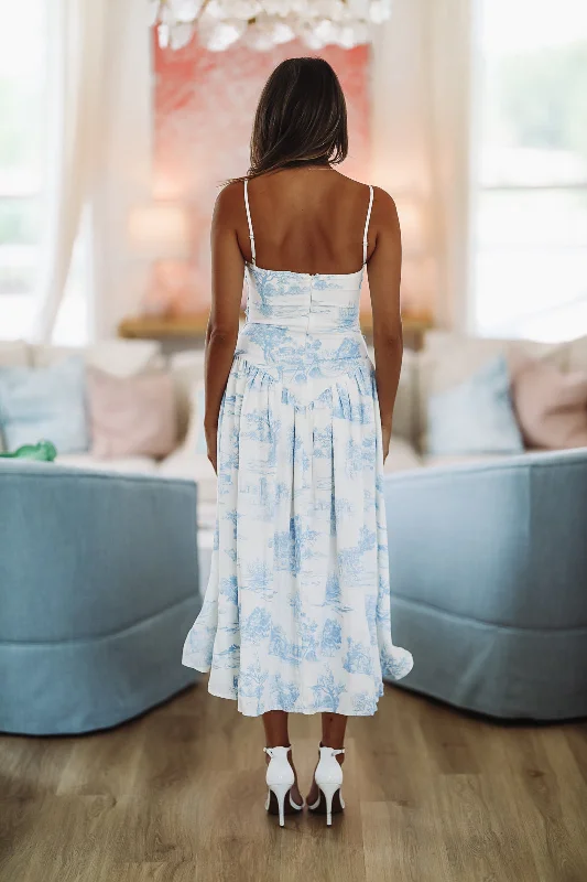 Nothing Like It Midi Dress - Blue and White