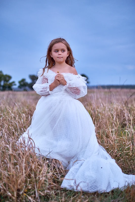 Off Shoulder Polka Dots Mommy&Me Dress Maternity Gown for Photo Shoot