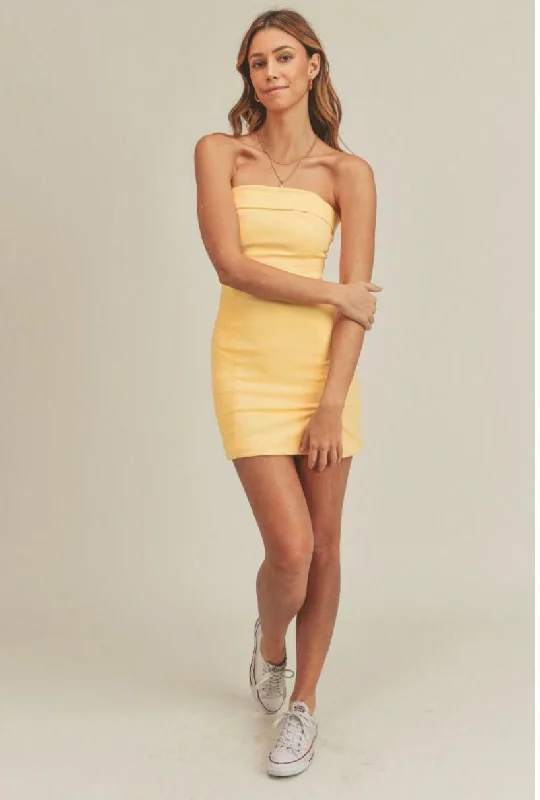 On My Mind Yellow Strapless Mini Dress