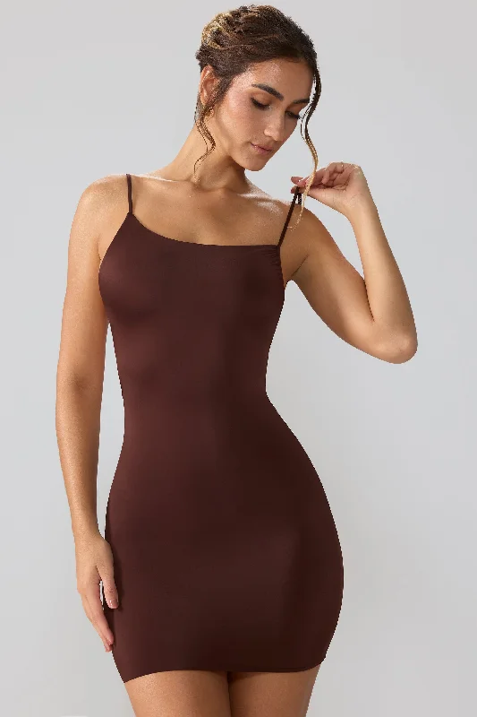 Slinky Jersey Open Back Mini Dress in Espresso