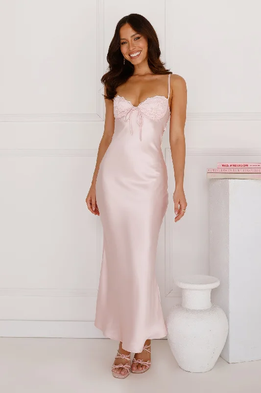 Piece Of Perfection Satin Maxi Dress Blush