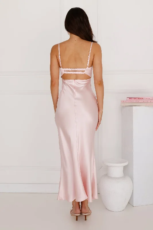 Piece Of Perfection Satin Maxi Dress Blush