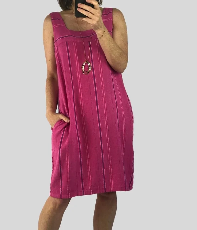 Pink Striped Linen Blend Dress