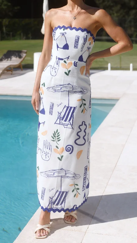 Rafa Maxi Dress - White / Blue Print