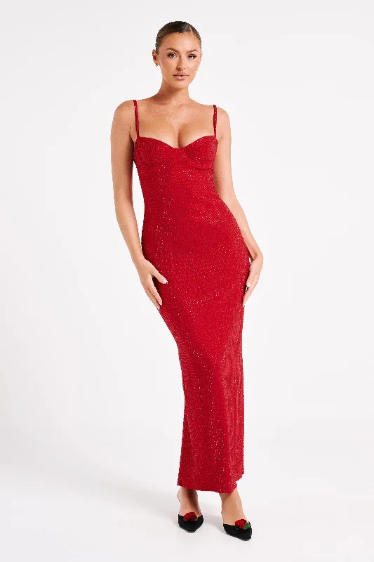 Rafaela Diamante Maxi Dress - Vermilion Red