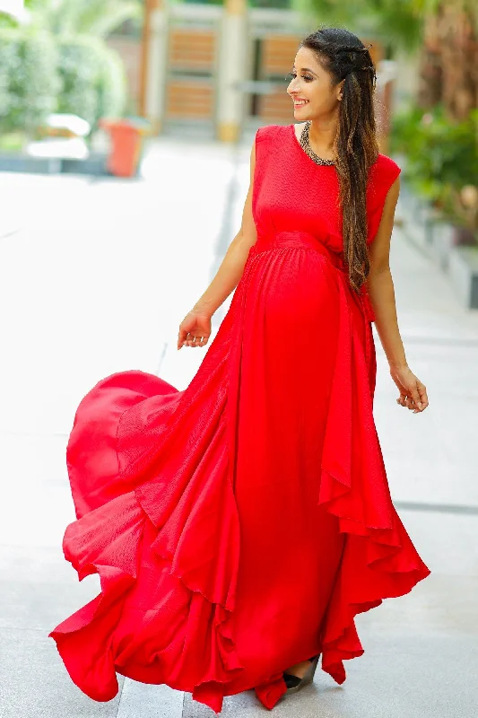 Red Luxe Maternity Sleeveless Flow Dress