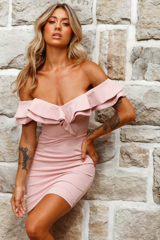 Rossi Off-Shoulder Double Ruffle Dress Blush