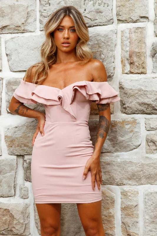 Rossi Off-Shoulder Double Ruffle Dress Blush