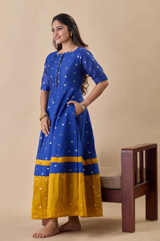 Royal Blue Golden Polka Dots Maternity Dress