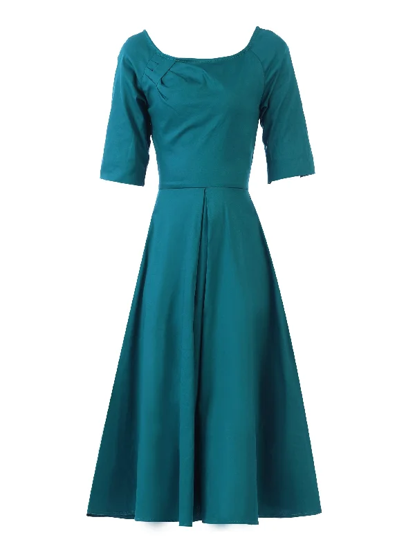 Scoop Neck Swing Cotton Dress, Teal