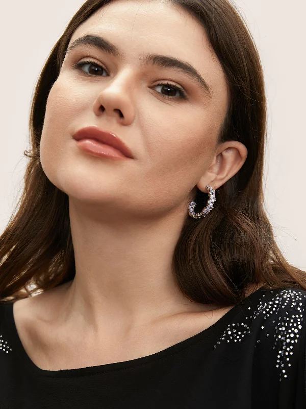 Shiny Cubic Zirconia Decor Hoop Earrings