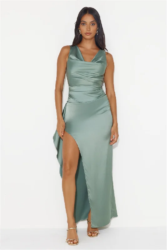 Stars Of Luxury Satin Maxi Dress Sage