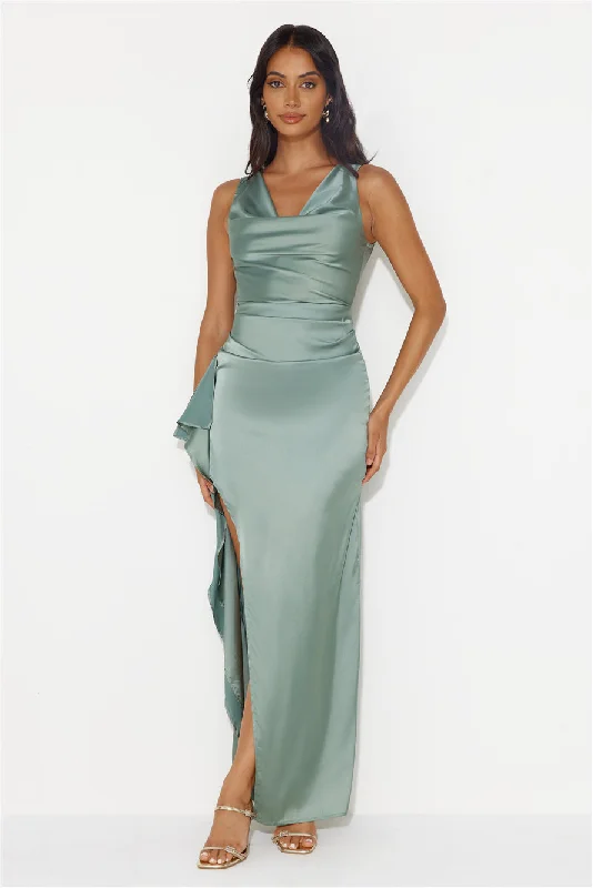 Stars Of Luxury Satin Maxi Dress Sage