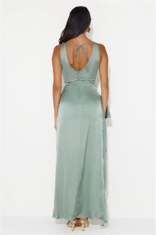 Stars Of Luxury Satin Maxi Dress Sage