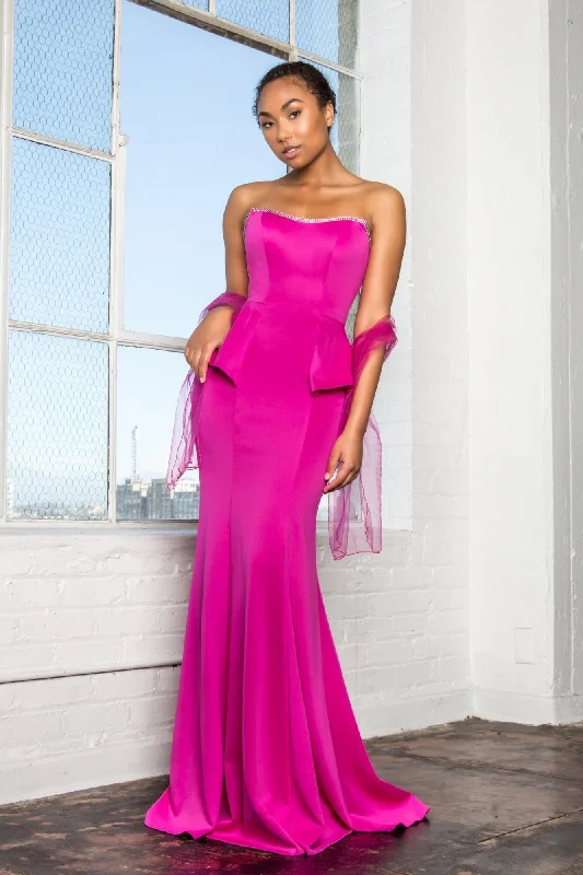 Prom Strapless Peplum Evening Long Formal Mermaid Dress