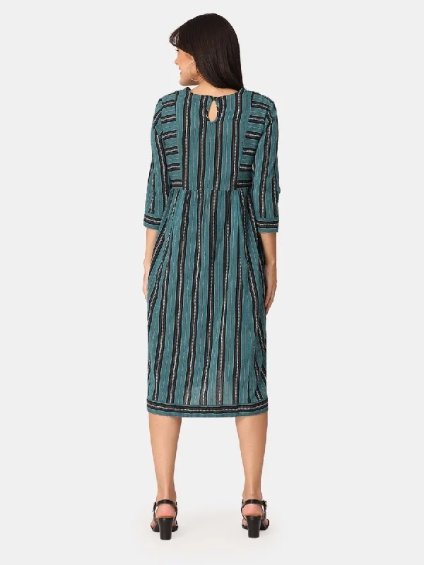 Teal and Black Stripes Cotton Maternity and Casual Dress