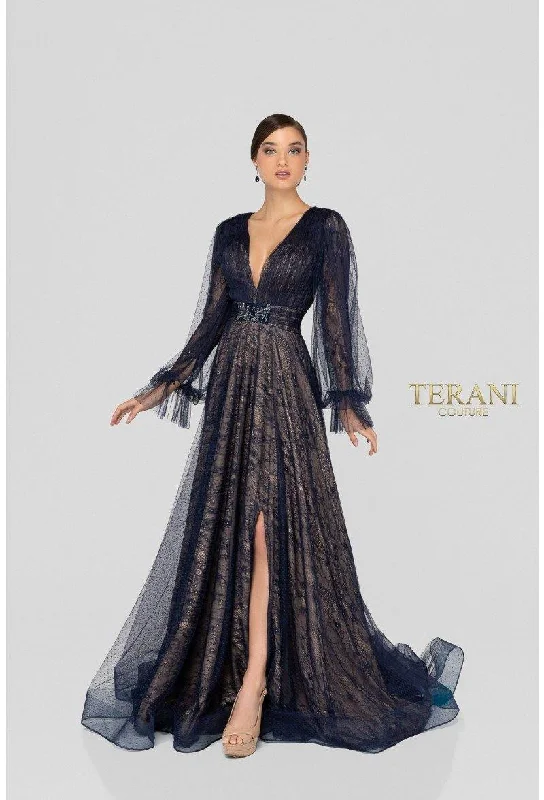 Terani Couture 1913M9414 Long V-Neck Formal Dress