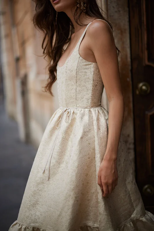 The Avery Dress in Taupe Duchess