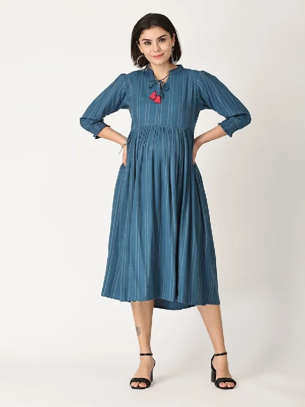 Turkish Teal Maternity Dress with Nursing