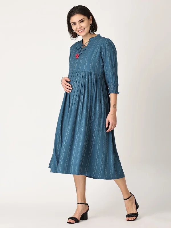 Turkish Teal Maternity Dress with Nursing