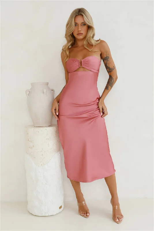 Unlike No Other Strapless Satin Maxi Dress Pink