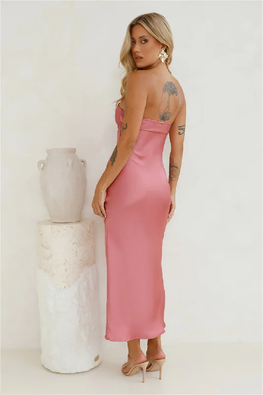 Unlike No Other Strapless Satin Maxi Dress Pink