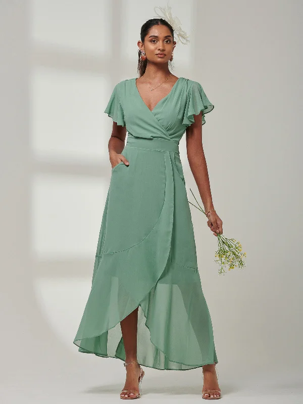 Vicky Chiffon Frill Maxi Dress, Green