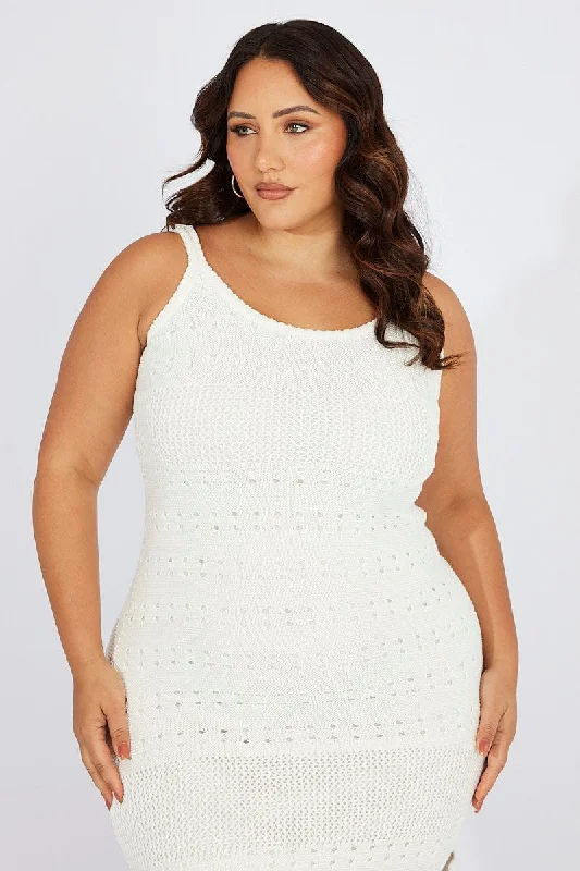 White Crochet Knit Dress Sleeveless