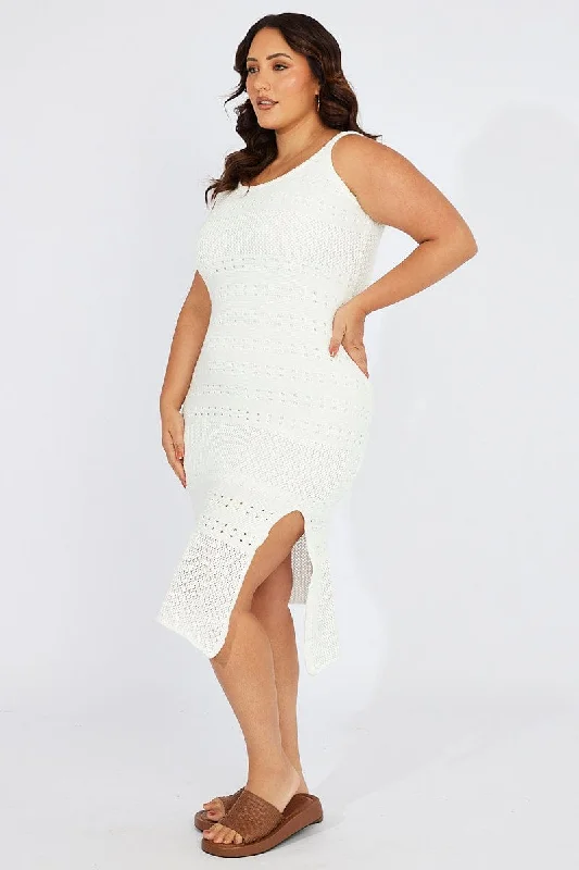 White Crochet Knit Dress Sleeveless