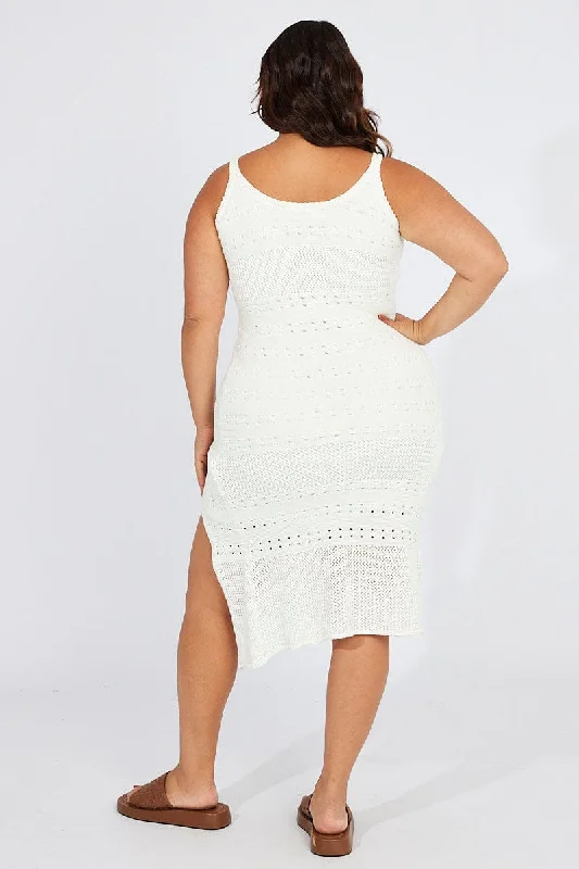 White Crochet Knit Dress Sleeveless