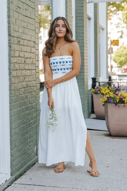 White Strapless Slit Maxi Dress - FINAL SALE