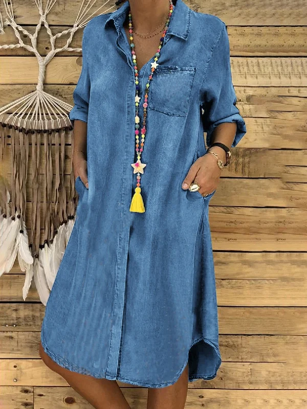 Women's Denim One-piece Dress Solid Color Casual Skirts