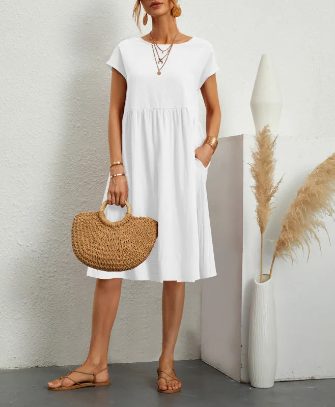 Women's Summer Elegant Cotton Linen A- Line Large Dresses