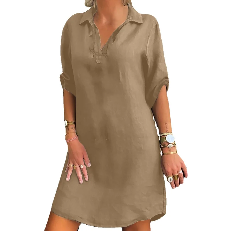 Women's Summer Rayon Short-sleeved Shirt Dress Dresses