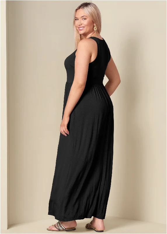 Maxi dress with pockets - Black